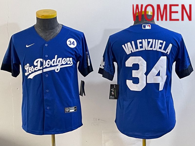 Women Los Angeles Dodgers #34 Valenzuela 2024 blue jersey 202411215